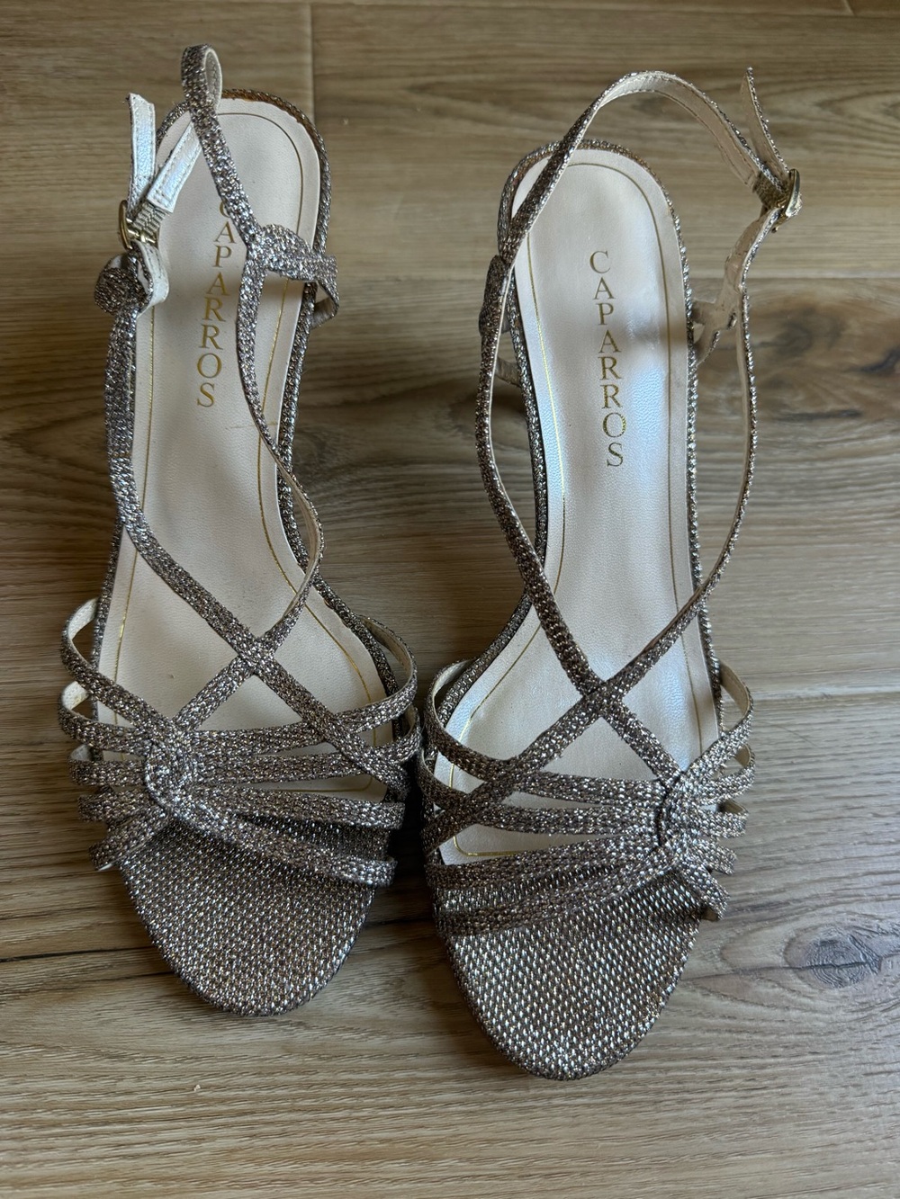 Caparros Sparkling Champagne Strappy Slingback Heels